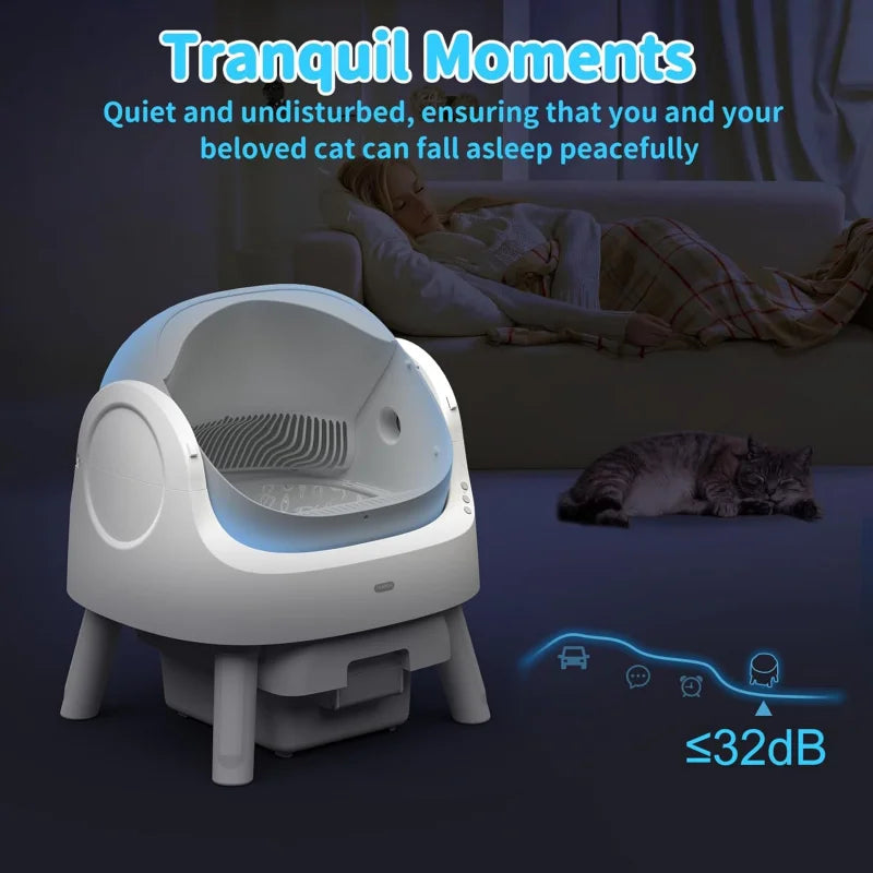 Automatic Self-Cleaning Cat Litter Box – Low Noise, Sensor-Activated, Open Top with Removable Tray