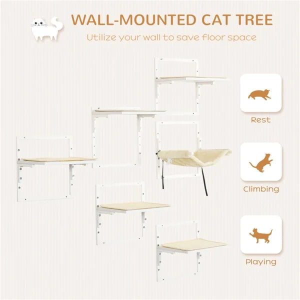 Cat Shelf & Tower Set – Wall-Mounted Play Area with Toys, Training Aids & Snack Holders