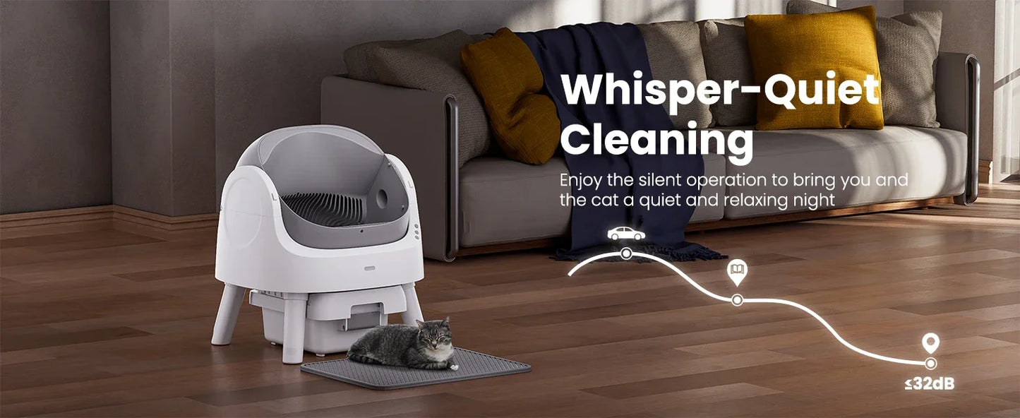 Automatic Self-Cleaning Cat Litter Box – Low Noise, Sensor-Activated, Open Top with Removable Tray