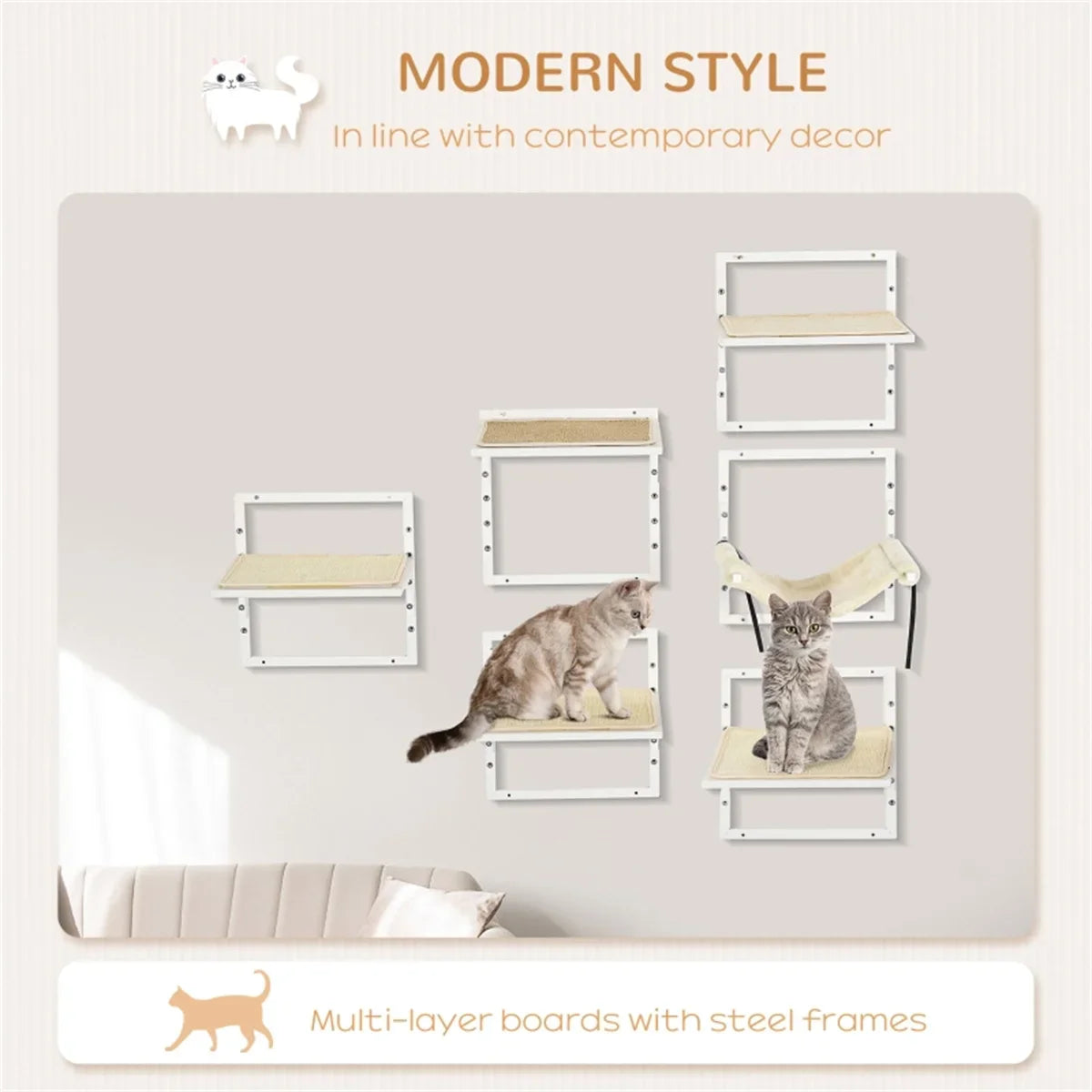 Cat Shelf & Tower Set – Wall-Mounted Play Area with Toys, Training Aids & Snack Holders