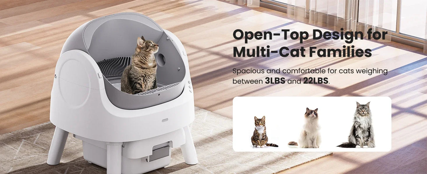 Automatic Self-Cleaning Cat Litter Box – Low Noise, Sensor-Activated, Open Top with Removable Tray