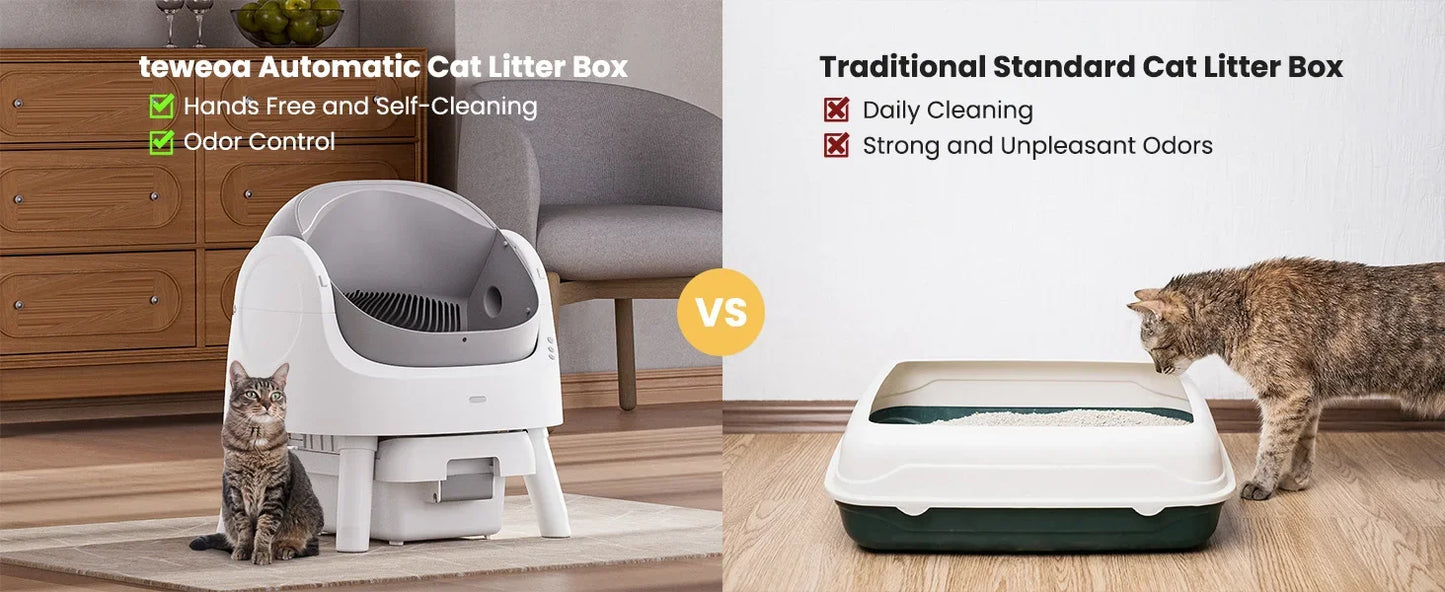 Automatic Self-Cleaning Cat Litter Box – Low Noise, Sensor-Activated, Open Top with Removable Tray